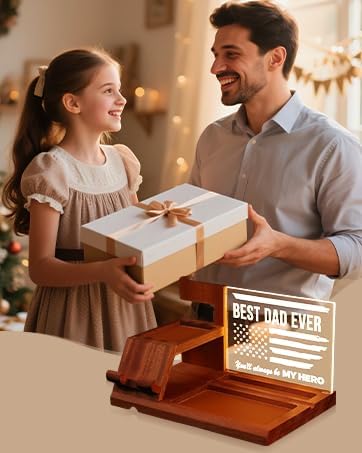 Attivolife Gifts for Dad Men Husband, LED Phone Docking Station Desk Organizer, Cell Phone Stand with Night Light, Best Dad Ever Gift for Father's Day, Key Holder, Stand for Wallet Watch Essentials