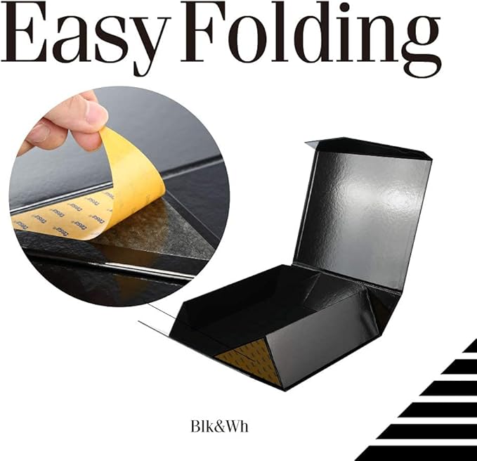 BLK&WH 3 Extra Large Gift Boxes with Lids 16.3x14.2x5 Inches, Black Gift Boxes for Clothes and Large Gifts (Glossy Black with Grass Texture)