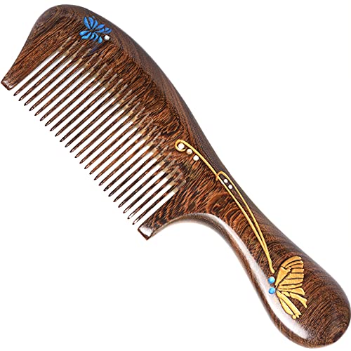 Wooden Comb, Natural Handmade Comb, Fine Teeth Sandalwood Comb for Wavy,Thick,Thin,hair, Straight hair, No Static No Snag Reduce Tangle Combs for Men Women Kids,Wooden Hair Comb with Handle