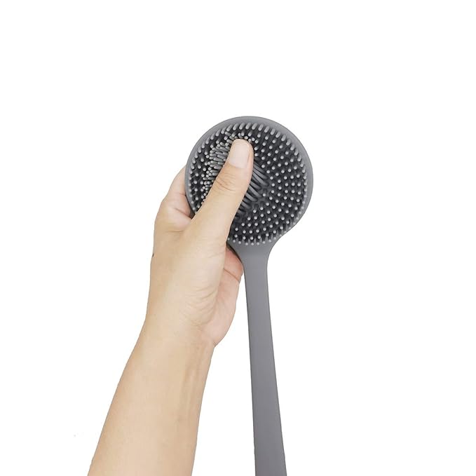 DNC Silicone Back Scrubber for Shower Bath Body Brush with Long Handle (Gray)