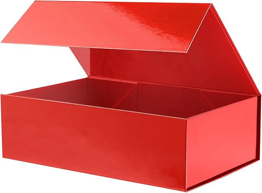 Large Gift Box with Lid 13.5x9x4.1 Inches, Red Bridesmaid Proposal Gift Box with Magnetic Closure for All Occasion (Glossy Red)