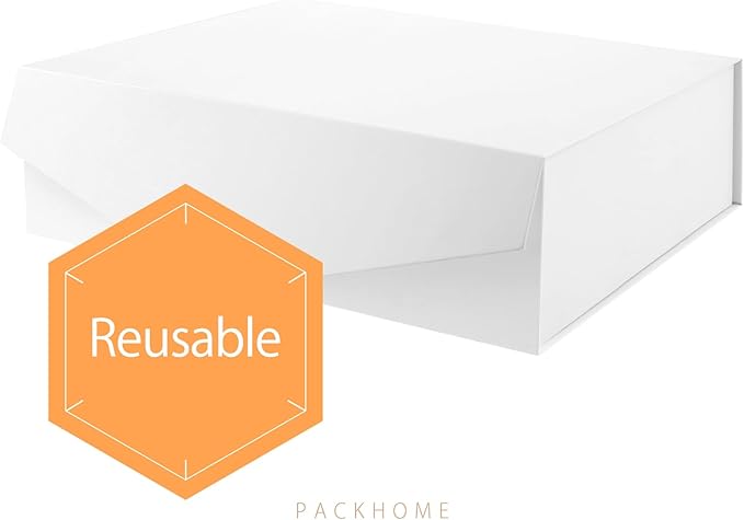 PACKHOME 17x14.5x5.5 Inches, 3 Extra Large Gift Boxes with Lids, Magnetic Closure Boxes for Clothes and Large Gifts (Matte White with Grain Texture)
