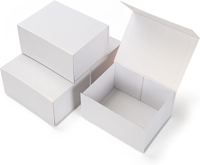 Schliersee 4Packs 8x6x4 White Gift Box with Magnetic Lids for Present, Magnetic Closure Gift Wrap Box for Wedding, Birthday