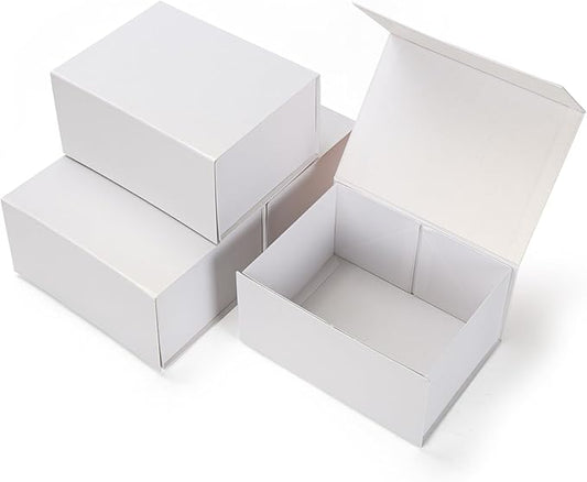 Schliersee 4Packs 8x6x4 White Gift Box with Magnetic Lids for Present, Magnetic Closure Gift Wrap Box for Wedding, Birthday