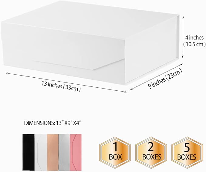 1Pcs 13x9x4 Inches White Gift Boxes with Lids for Presents Magnetic gift box large Gift Box for Bridesmaid Proposal，Groomsman (Glossy White)