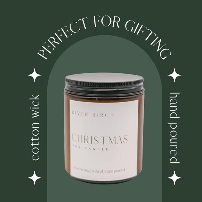 River Birch Candles Christmas Scented Candle | Premium, All-Natural, Non-Toxic, Soy Amber Jar Candles | 8.5oz 40 Hr Burn Time | Cozy Relaxing Gifts for Home