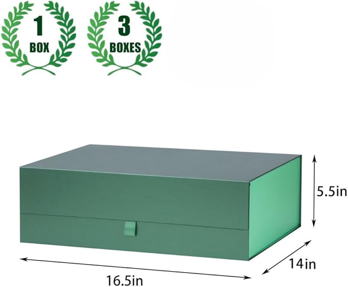 Extra Large Green Gift Box 3 Pack 16.5x14x5.5 Inches,Gift Boxs for Presents with Lid Magnetic Closure Collapsible,Groomsman Proposal Box,Birthday, Christmas,for Clothes and Large Gifts