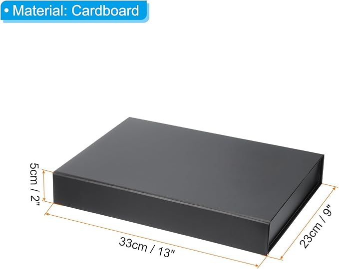 PATIKIL 13x9x2 Inch Gift Box with Lid, Magnetic Closure Collapsible Paper Rectangle Favor Boxes for Wedding Valentine's Day Birthday Gift Packaging, Black