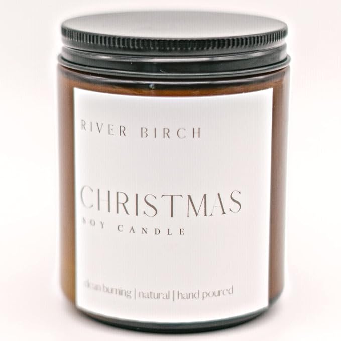 River Birch Candles Christmas Scented Candle | Premium, All-Natural, Non-Toxic, Soy Amber Jar Candles | 8.5oz 40 Hr Burn Time | Cozy Relaxing Gifts for Home