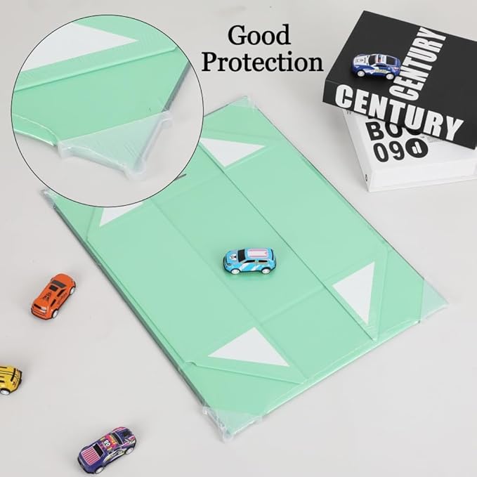 BoxSkivra Green Gift Box with Shredded Paper 1 Pack 9.5X7X4 Inch Small Magnetic Gift Box with Lid Rectangle Collapsible Luxury Box with Ribbon for Presents Crinkle Cut Paper Shred with Card