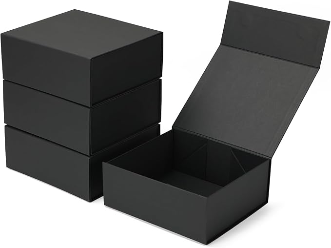 Ditwis 4 Pack 7.8x7x3.1 Inches Gift Boxes with Magnetic Closure Lids, Black Magnetic Box for Wedding, Groomsmen Bridesmaid Proposal, Birthdays, Mother's Day