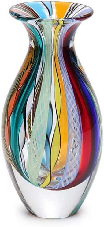 Ca D Oro Small Glass Vase Boho with Colored Canes Hand Blown Murano-Style Art Glass - Model Nº 2