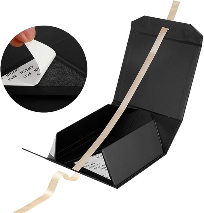 Black Gift Box 8x7x3.3 Inches, Luxury Gift Box with Ribbon, Empty Box with Lid, Collapsible Small Gift Boxes for Presents Packaging (Matte Black)