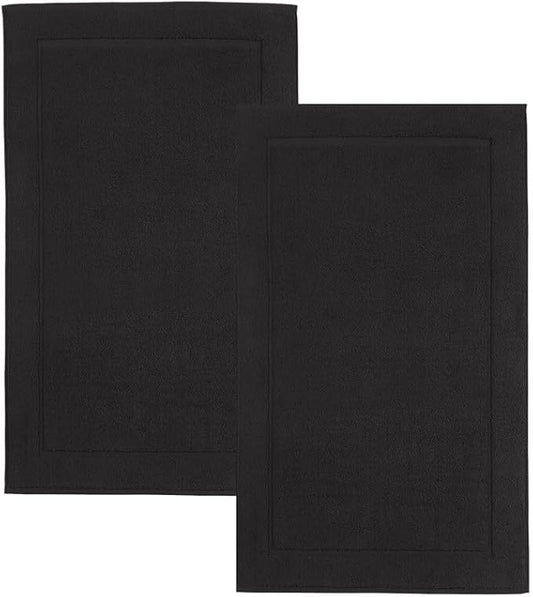 Hawmam Linen Black Bath Mats, 21 x 34 inches, Pack of 2-100% Ring Spun Cotton,[Not a Bathroom Rug] Banded Design, Highly Absorbent, Machine Washable for Bathroom Floor Towel