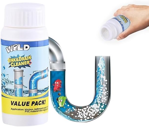 Wild Sink and Drain Cleaner Powder | Rapid-Foam Fast-Acting Pipe Declogger for Kitchen, Bathroom, Toilet, Shower Drain Maintenance | Powerful Foaming Cleaner (3.88oz/110g, Count, 1)