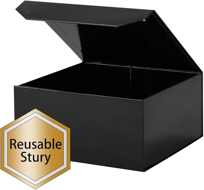 1 Pcs Black Gift Box Large 13x11x5.3 Inch Large Black Gift Box Large Magnetic Gift Box with Crinkle Paper Black Large Gift Box with Shredded Paper Luxury Gift Boxes with Lids for Presents