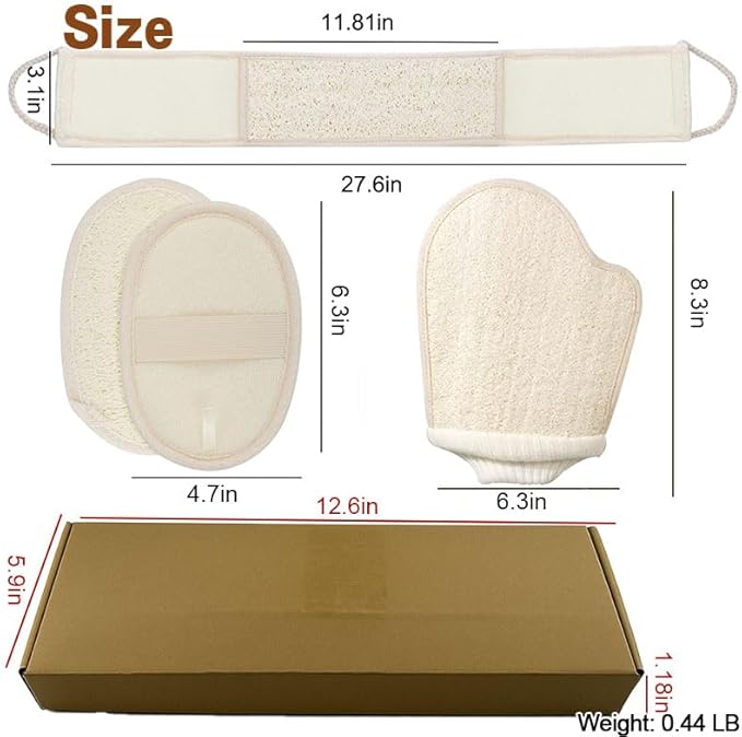 Natural Loofah Exfoliating Body Scrubber Loofah Bath Sponge, Luffa for Women and Men, 100% Biodegradable Compostable, Dye Free, Zero Waste Eco Friendly Sustainable (3 Pack) (L)