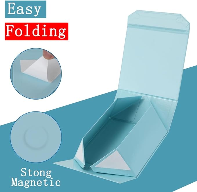 1 Pcs Small Blue Gift Box 8x8x4 Inch Magnetic Gift Box with Crinkle Paper Luxury Gift Boxes with Lids for Presents