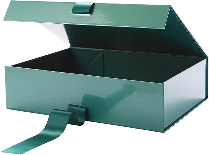 GREEN BEAN 6 Large Gift Boxes with Lids for Presents 13x9.7x3.4 Inches, Gift Box Green Magnetic Gift Boxes with Ribbon, Bridesmaid Proposal Box, Luxury Gift Boxes (Glossy Green)