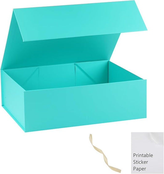 Turquoise Gift Box,10x7.3x3.5 Gift Boxes With Lids For Presents Includes Ribbon And Diy Printable Sticker Paper,Bridesmaid Proposal Box,Magnetic Gift Box For Birthday,Wedding,Graduation