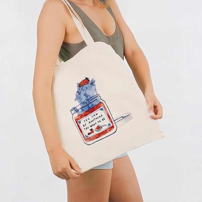 Inspirational Canvas Tote Bag, You Can Be Anything You Want To Be Reusable Shoulder Bags, Christmas Gifts to Friends, Holiday Gift Bags for Wrap Storage, Inspirational Canvas Totes for Work Traveling