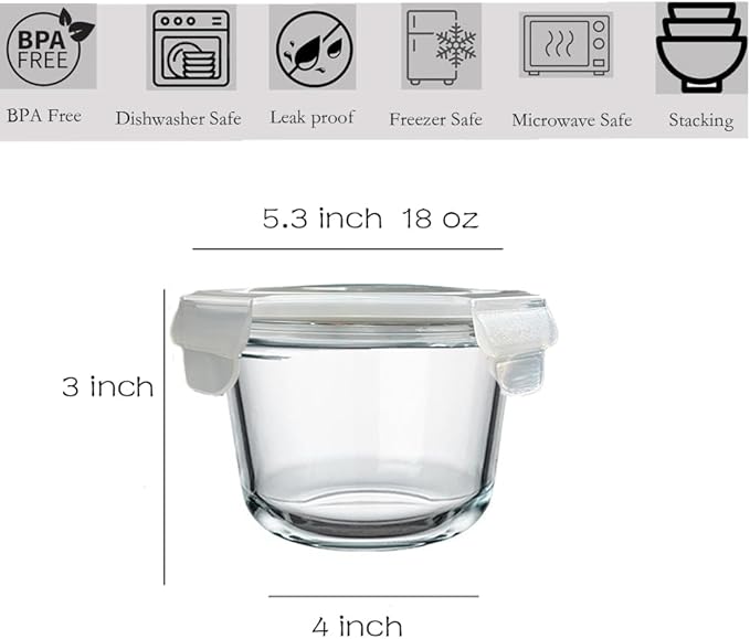Glass Food Storage Containers Round Soup Container with Airtight Lids, food storage containers for soup (glass soup storage containers with lids)