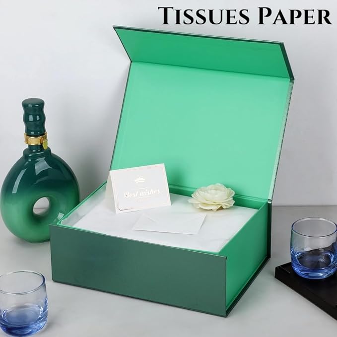UoeRing 6 Pack Green Gift Box 11.5x8x4 inch Luxury Gift Box for Presents with Magnetic Lid Collapsible,Birthday,Christmas,Contains Card, Ribbon, Tissue Paper,Shredded Paper Fille