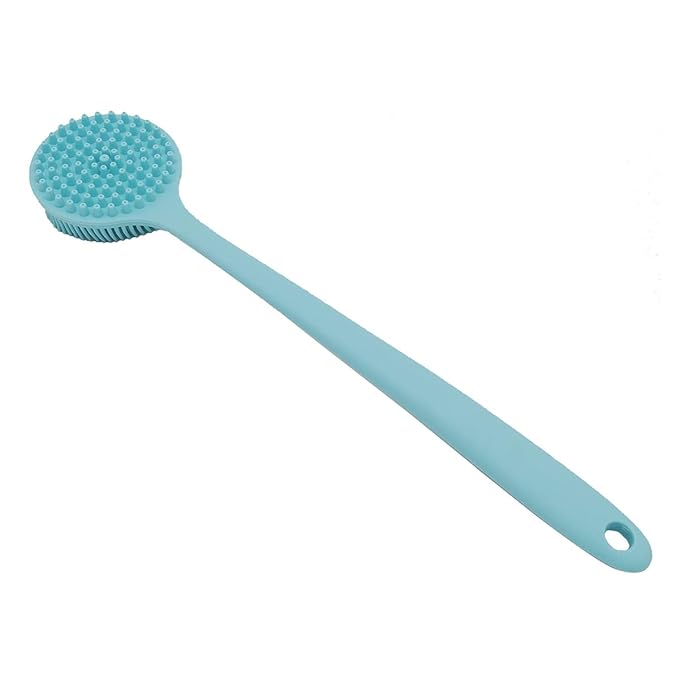 DNC Soft Silicone Back Scrubber Shower Bath Body Brush with Long Handle (Blue)