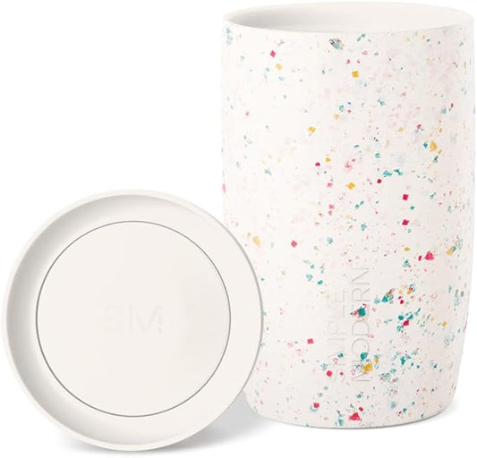 Simple Modern Travel Coffee Mug Tumbler with 360° Lid | Ceramic-Lined Insulated Stainless Steel Cold Brew Iced Coffee Cup | Gifts for Women Men Her Him | Voyager Signature | 12oz | Cream Terrazzo