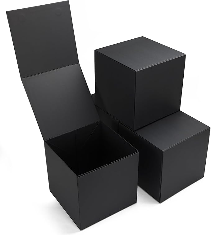 Ditwis 4 Pack 8x8x8 Inches Gift Boxes with Magnetic Closure Lids, Black Magnetic Box for Wedding, Groomsmen Bridesmaid Proposal, Birthdays, Mother's Day