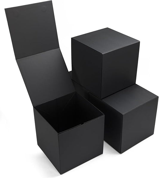 Ditwis 4 Pack 8x8x8 Inches Gift Boxes with Magnetic Closure Lids, Black Magnetic Box for Wedding, Groomsmen Bridesmaid Proposal, Birthdays, Mother's Day