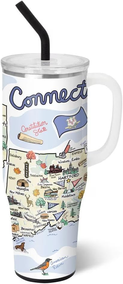 Swig Life 40oz Mega Mug, 40oz Tumbler with Handle and Straw, Extra Large Insulated Tumblers, Cup Holder Friendly Travel Mug (Connecticut)