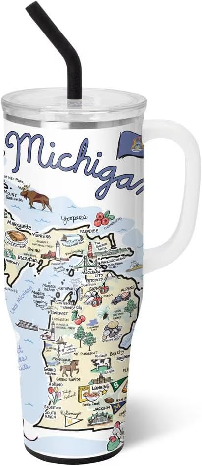 Swig Life 40oz Mega Mug, 40oz Tumbler with Handle and Straw, Extra Large Insulated Tumblers, Cup Holder Friendly Travel Mug (Michigan)