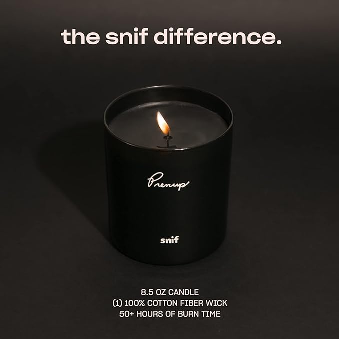 Prenup Luxury Scented Candle by Snif, Musky and Smooth Scent, 50+ Hours, 100% Cotton Fiber Wicks, Soy Wax Blend, Non-Toxic, Vegan, 8.5 oz