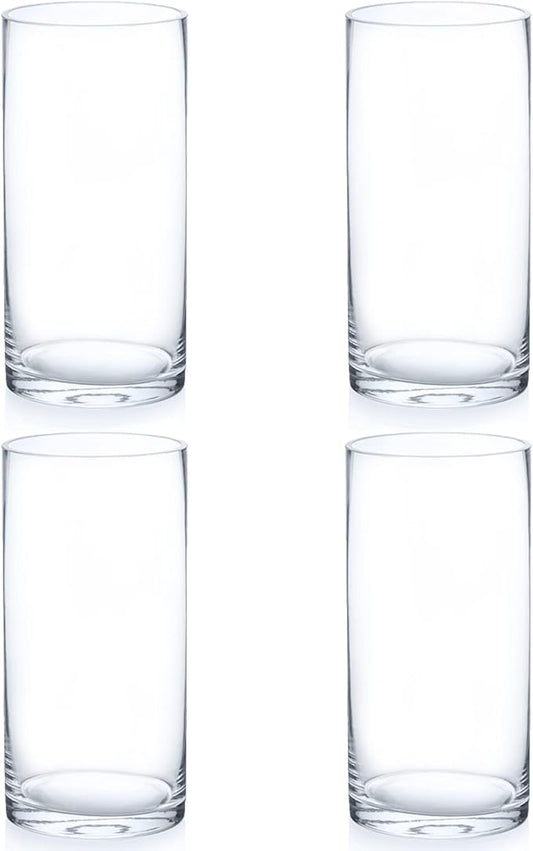 Enova Floral Set of 4 Clear Cylinder Glass Vase 4W x 8H Inches, Clear Flower Vases, Pillar Candle Hurricane Floating Candle Holder Vase, Glass Flower Vase for Wedding Centerpieces, Home Décor