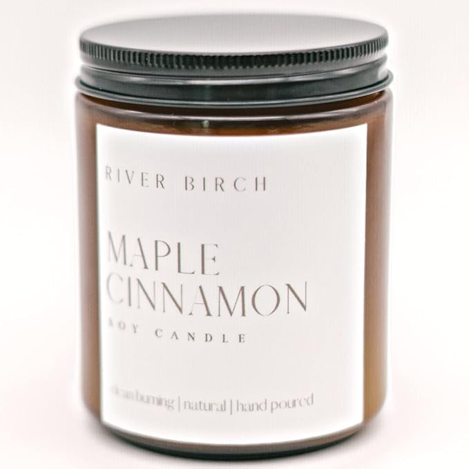 River Birch Candles Maple Cinnamon Scented Candle | Premium, All-Natural, Non-Toxic, Soy Candles | 8.5oz 40 Hr Burn Time | Cozy Relaxing Gifts for Home