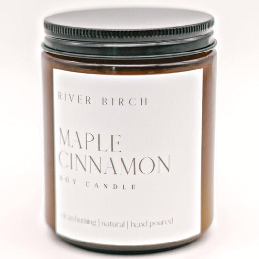 River Birch Candles Maple Cinnamon Scented Candle | Premium, All-Natural, Non-Toxic, Soy Candles | 8.5oz 40 Hr Burn Time | Cozy Relaxing Gifts for Home