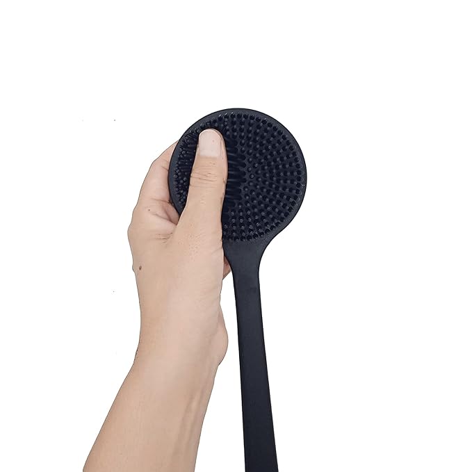 DNC Back Scrubber for Shower Soft Silicone Bath Body Brush with Long Handle (Black)