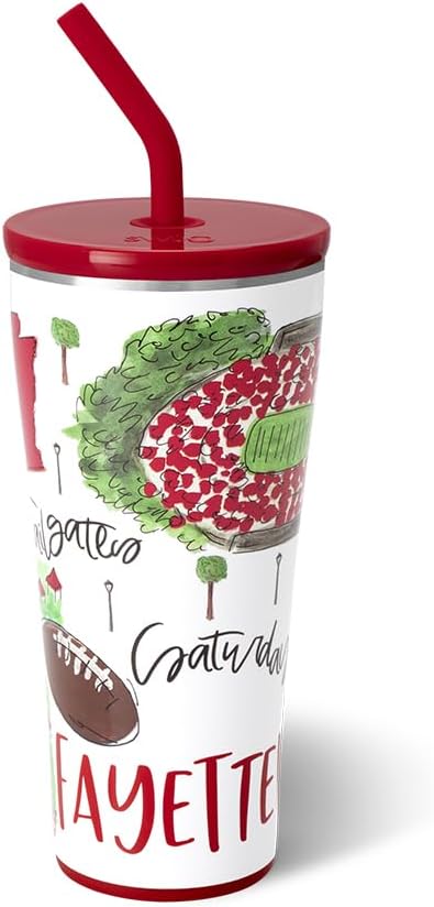 Swig Life 32oz Straw Tumbler, Travel Coffee Tumbler with Lid, Cup Holder Friendly Travel Coffee Mug, Stainless Steel, 32 oz Reusable Insulated Coffee Mug (Saturdays In Fayetteville)