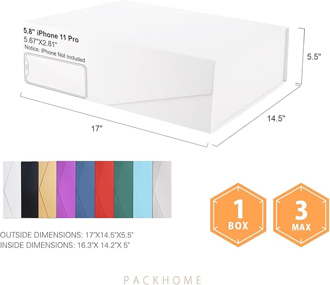 PACKHOME 17x14.5x5.5 Inches, Extra Large Gift Box with Lid, Magnetic Closure Box for Clothes and Large Gifts (Matte White with Grain Texture)