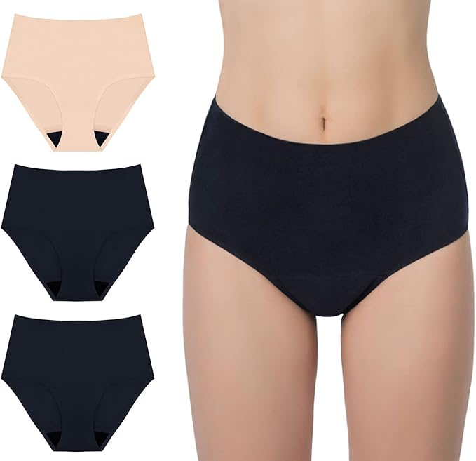 AIRCUTE Washable Urinary Incontinence Underwear for Women Absorbent Seamless High Waist Leak Protective Panty 3 Pack