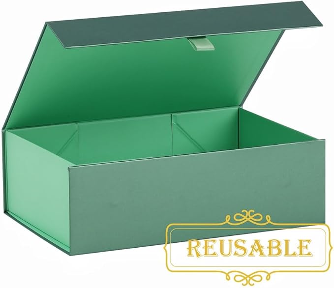 5 Pcs Green Gift Box for Presents 10.8x7.5x3.5 Inches Magnetic Gift Boxes with Lid Luxury Gift Box for Rectangle Collapsible for Bridesmaid, Wedding,Birthday Gift Packging