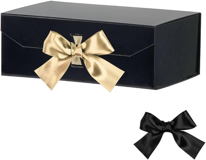 Black Gift Boxes with Lid, 12x8x4.5 Inches, Large Gift Boxes with Ribbon, Birthday Gift Boxes, Bridesmaid Proposal Boxes, Gift Boxes for Women shoes (Glossy Black)