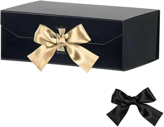 Glossy Black Bridesmaid Proposal Box - Large Gift Box with Lid, Magnetic Closure, Ribbon - 12x8x4.5 Inches