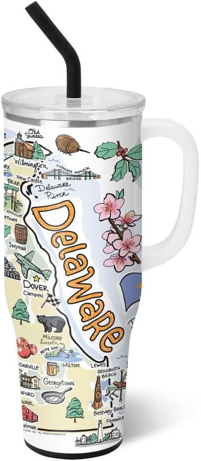 Swig Life 40oz Mega Mug, 40oz Tumbler with Handle and Straw, Extra Large Insulated Tumblers, Cup Holder Friendly Travel Mug (Delaware)