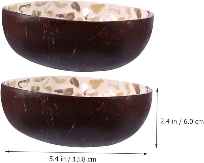 2pcs Handmade Natural Coconut Shell Bowls with Unique Hand-painted Pattern Multipurpose Food Containers for Salad Snacks Desserts and Home Decor Decorative Entryway Key Storage