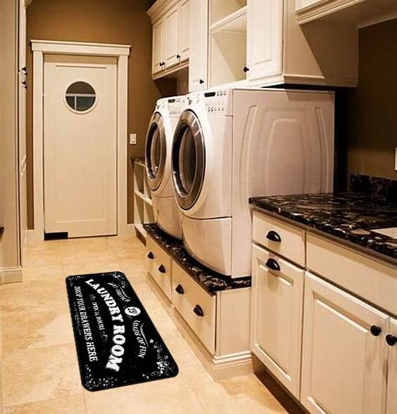 Laundry Room Long Rug Area Rug Non-Slip Floor Mat Waterproof Farmhouse Carpet for Kitchen 40" x 20"(Black-1)