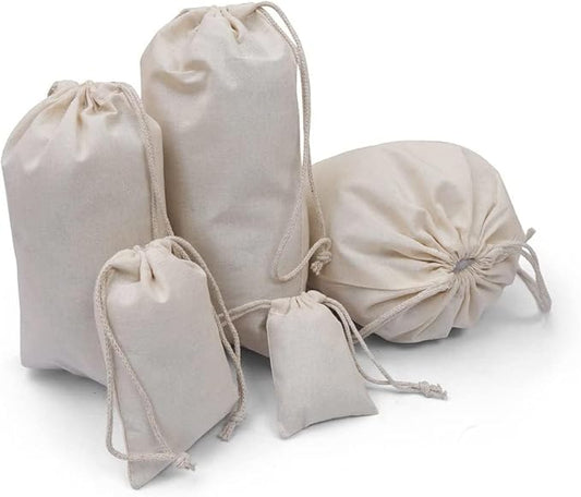 100Pcs 8 x 10 Inches Premium Cotton Muslin Double Drawstring Bags, Reusable Bag Natural Cotton Bags with Drawstring Produce Bags Bulk Gift Bag Jewelry Pouch for Party Wedding Home Storage
