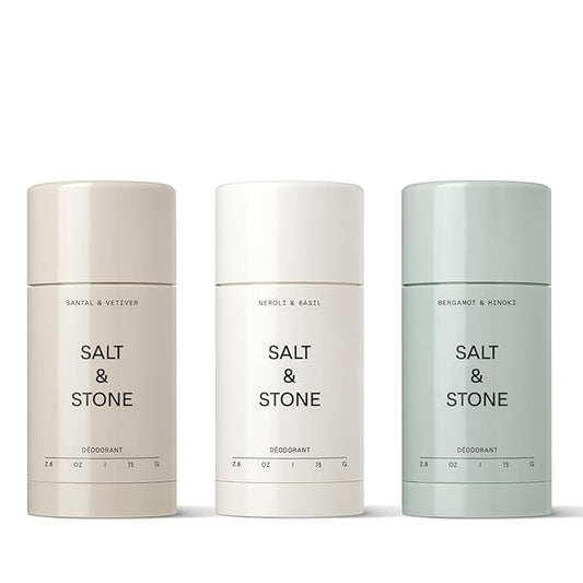 SALT & STONE Aluminum Free Deodorant | Extra Strength 48 Hour Protection for Women & Men | Made with Seaweed Extracts, Niacinamide & Prebiotics (Trio Set)