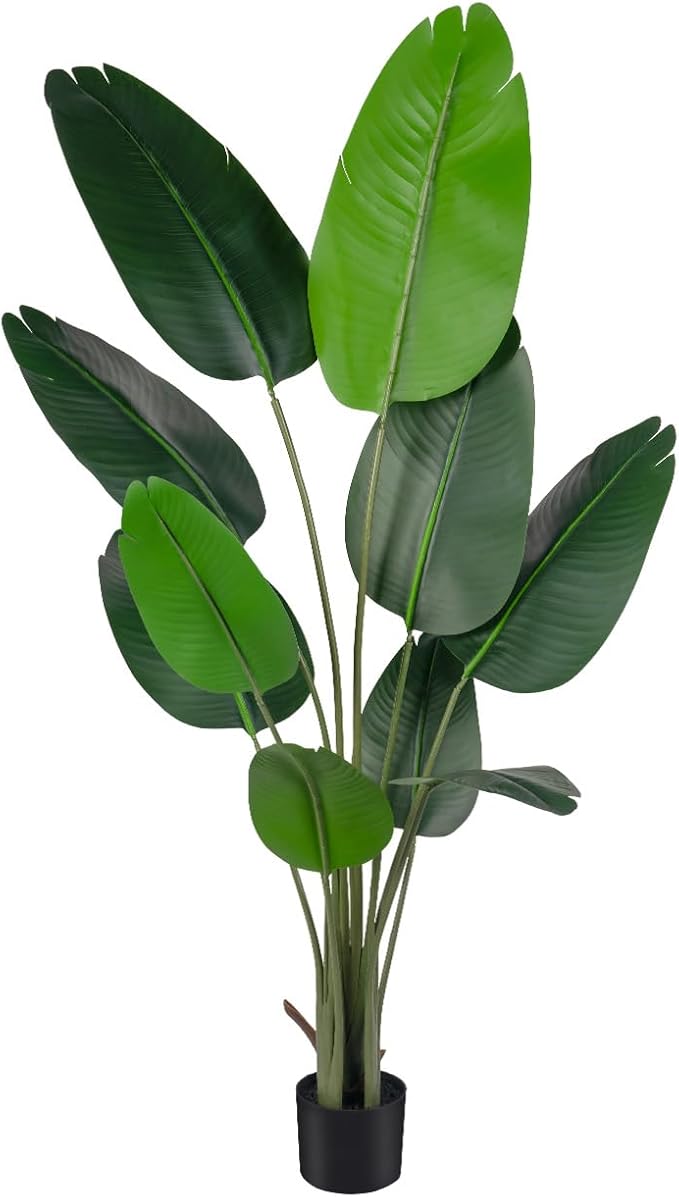 Artificial Bird of Paradise Tree for Home Decor, Fake Plants Areca Palm Tree Fake Silk Banana Leaf Tropical Trees Faux Tropical Palm Potted Dypsis Lutescens for Home Office Decor Housewarming